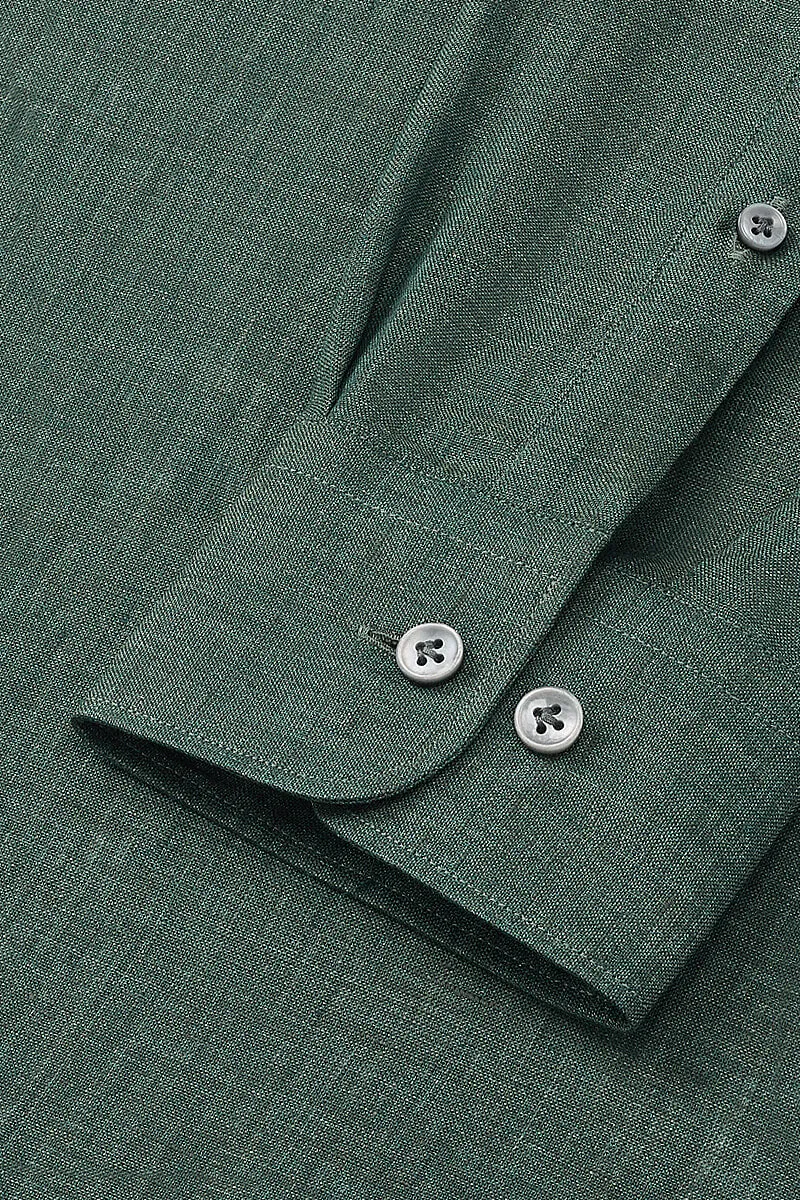 Green Cutaway Collar Standard Fit Linen Shirt