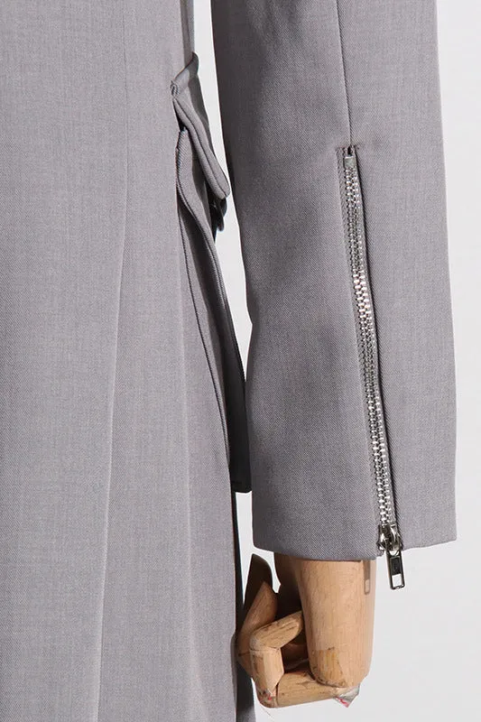 Grey Tassel Multi-Pocket Long Sleeve Blazer