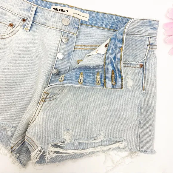 GRLFRND The Helena High Rise Cut Off Jean Shorts Palm Springs Light Wash Blue