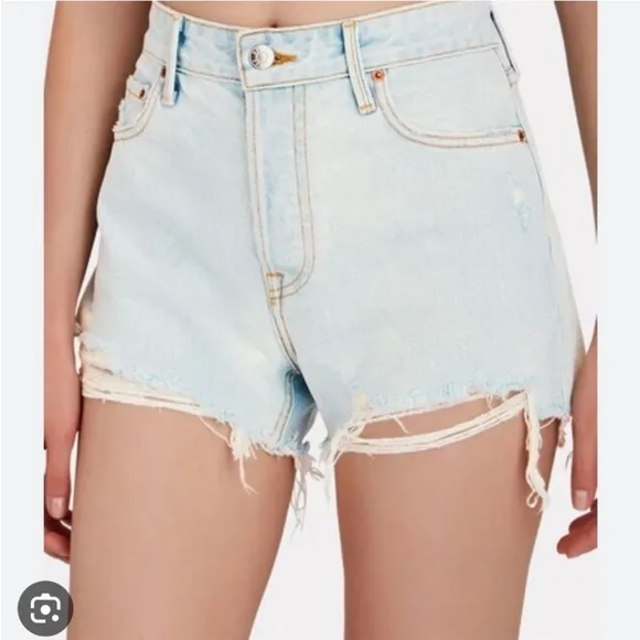 GRLFRND The Helena High Rise Cut Off Jean Shorts Palm Springs Light Wash Blue