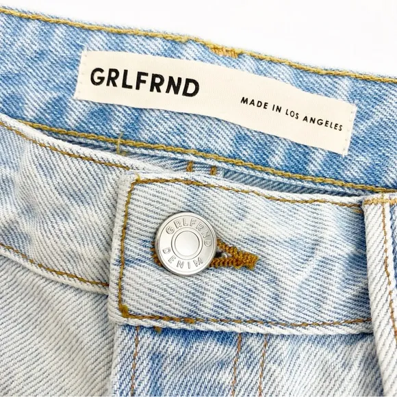 GRLFRND The Helena High Rise Cut Off Jean Shorts Palm Springs Light Wash Blue