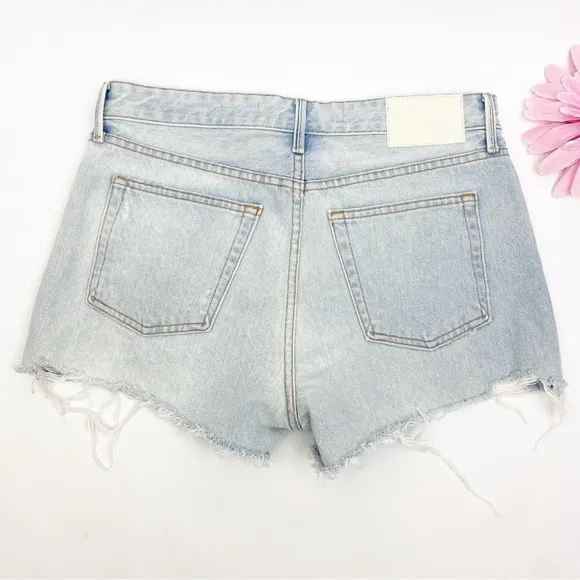 GRLFRND The Helena High Rise Cut Off Jean Shorts Palm Springs Light Wash Blue