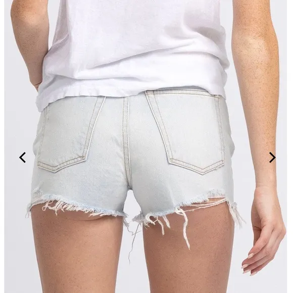 GRLFRND The Helena High Rise Cut Off Jean Shorts Palm Springs Light Wash Blue