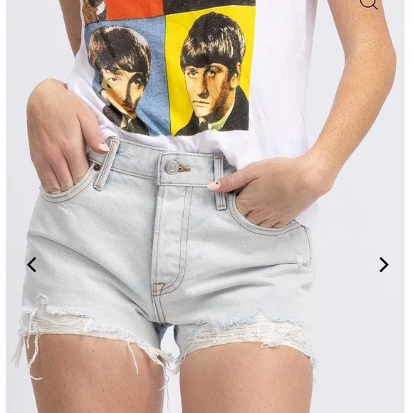 GRLFRND The Helena High Rise Cut Off Jean Shorts Palm Springs Light Wash Blue