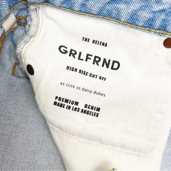 GRLFRND The Helena High Rise Cut Off Jean Shorts Palm Springs Light Wash Blue