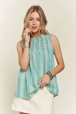 Hazel Blues® |  ADORA Contrast Striped Frill Round Neck Sleeveless Top