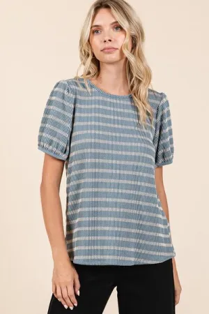 Hazel Blues® |  Mittoshop Contrast Striped Short Puff Sleeve Knit Top
