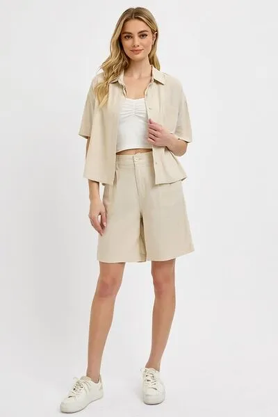 Hazel Blues® |  RISEN High Rise Pleated Front Shorts
