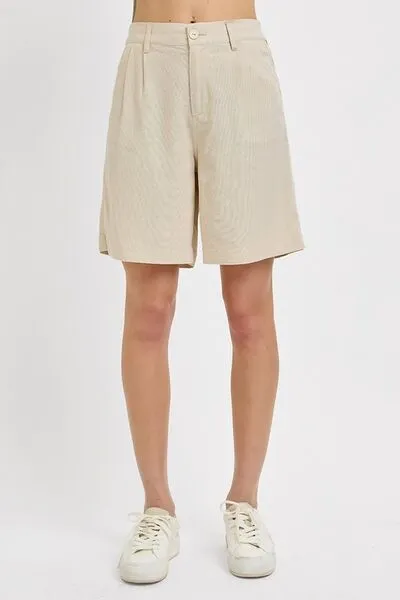 Hazel Blues® |  RISEN High Rise Pleated Front Shorts