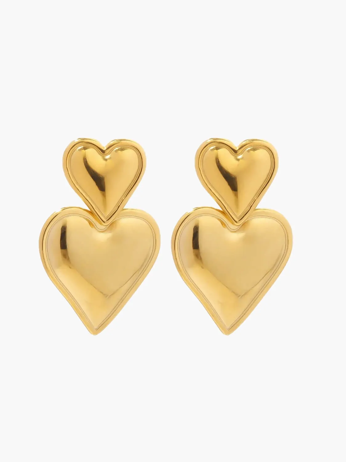 Heart Layered Drop Earrings - Polished Finish