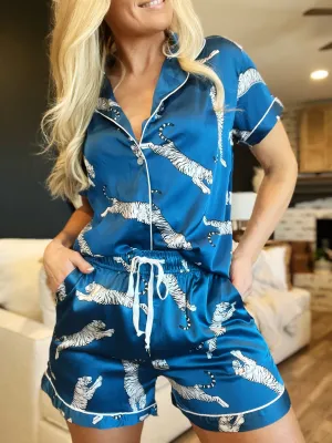 Hello Mello Beauty Sleep Satin Pajama Shorts-Sleep Easy Tiger