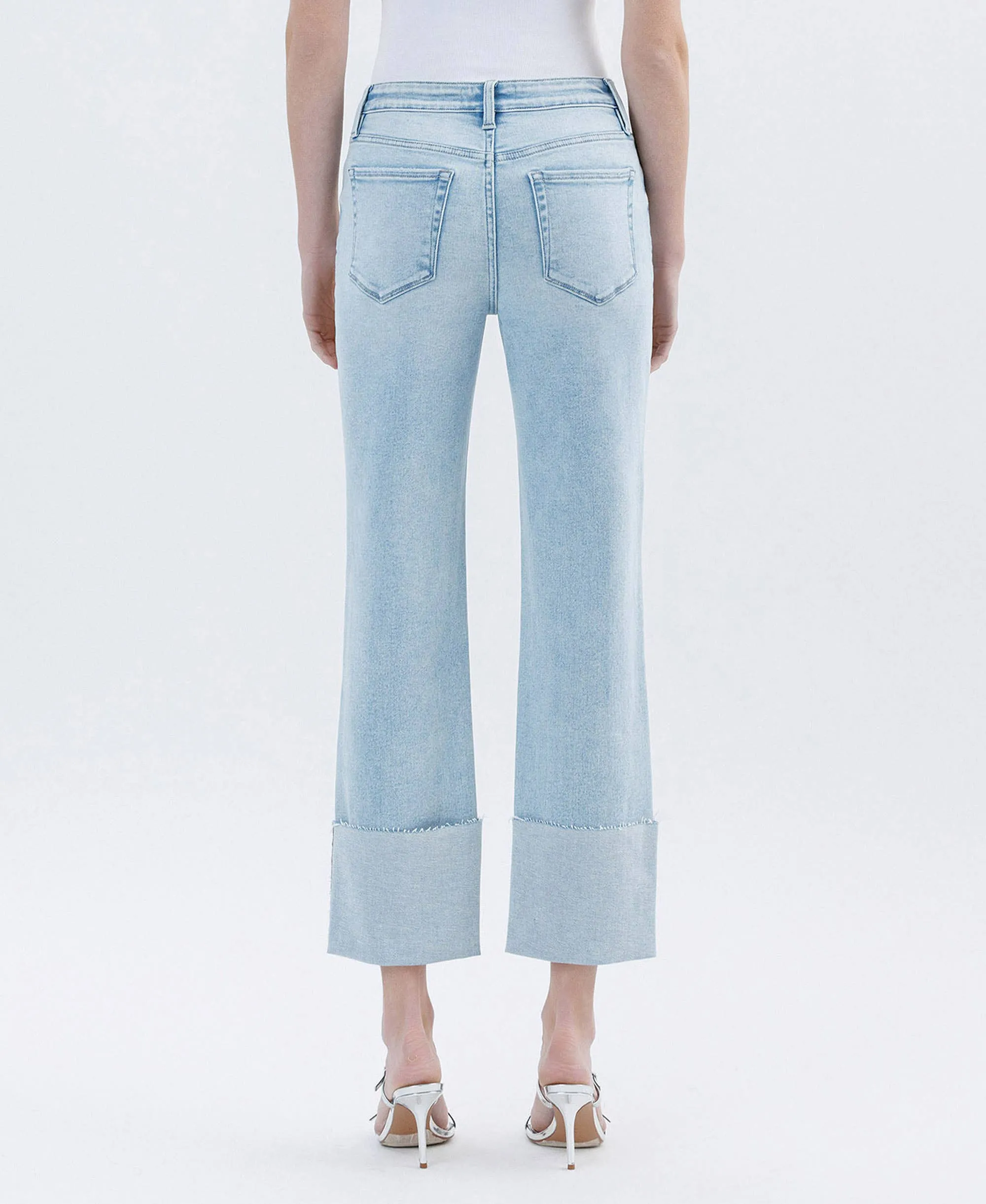 High Rise Cuffed Crop Straight Jeans