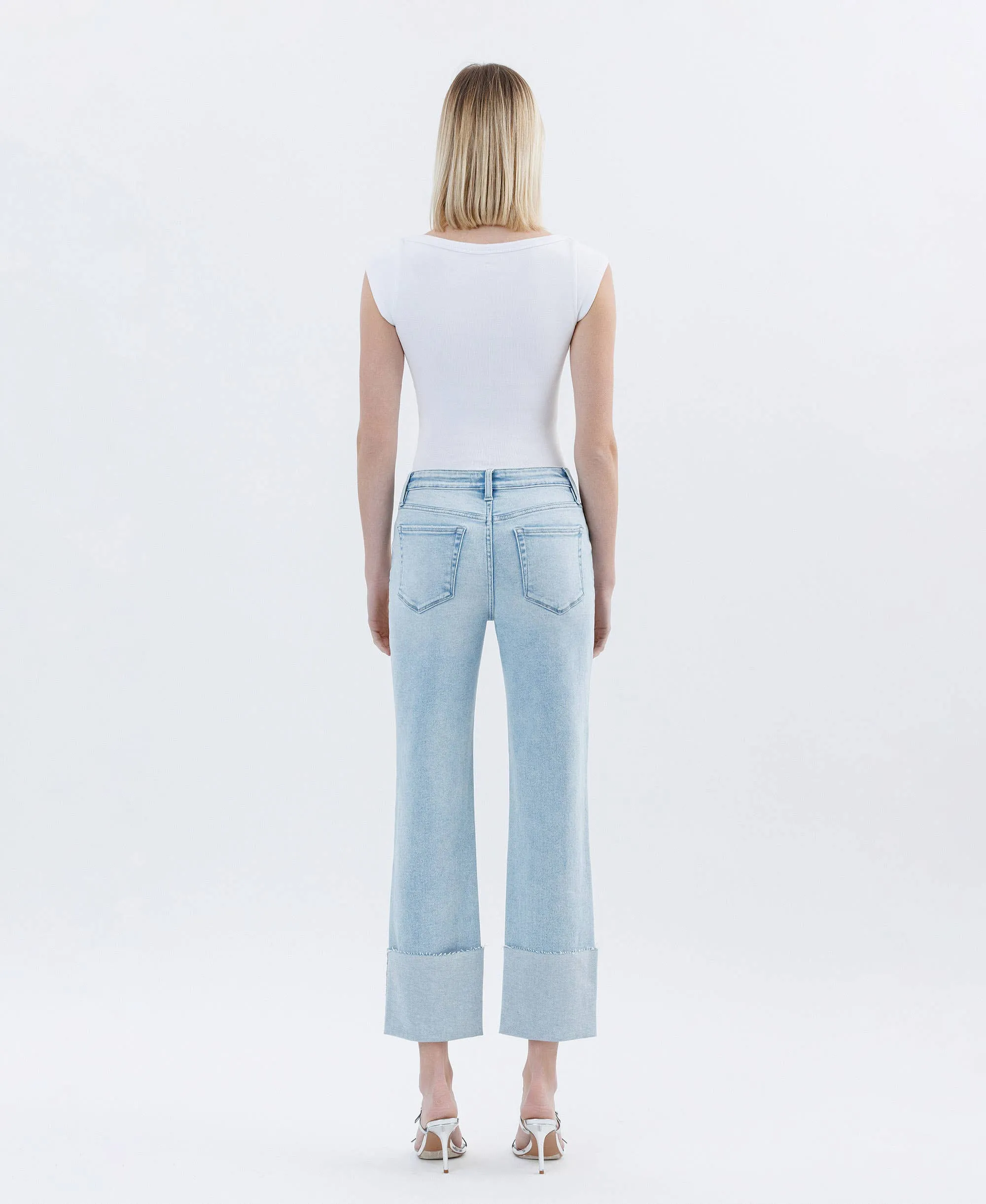 High Rise Cuffed Crop Straight Jeans