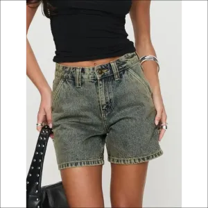 High Rise Washed Denim Shorts