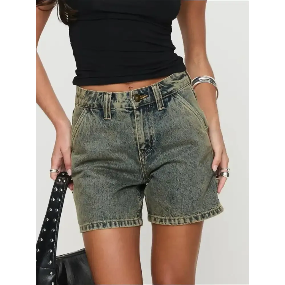 High Rise Washed Denim Shorts