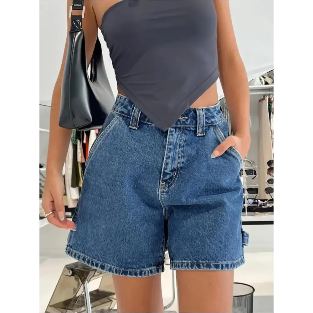 High Rise Washed Denim Shorts