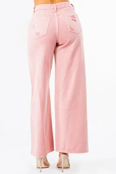 HIGH WAISTED WIDE LEG DISTRESSED JEANS