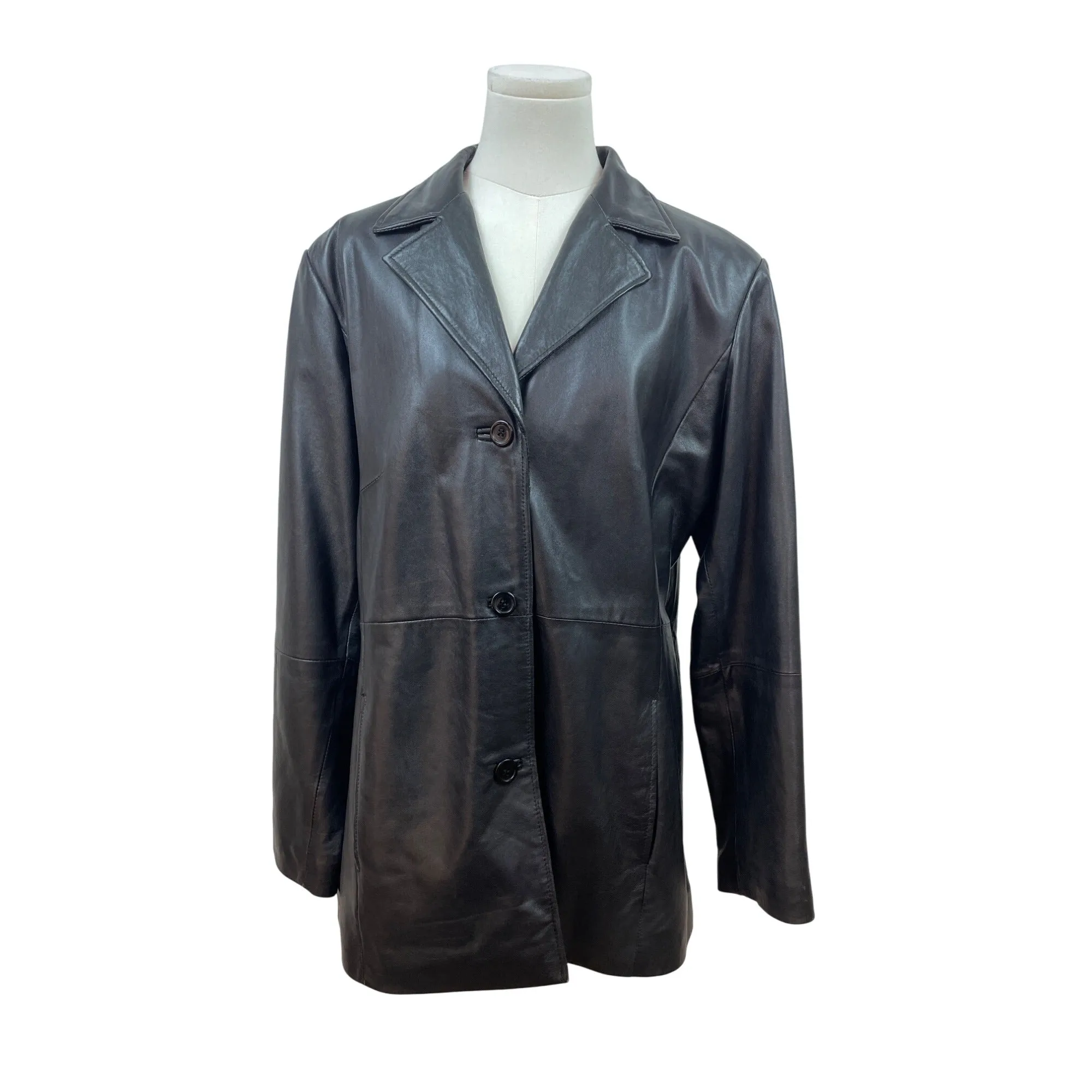 Hillard & Hanson Women Black Leather Blazer Jacket Outer & Polyester Lining Size L