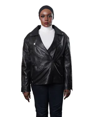 JALDA WOMEN OVERSIZED ASYMMETRIC BIKER LEATHER JACKET