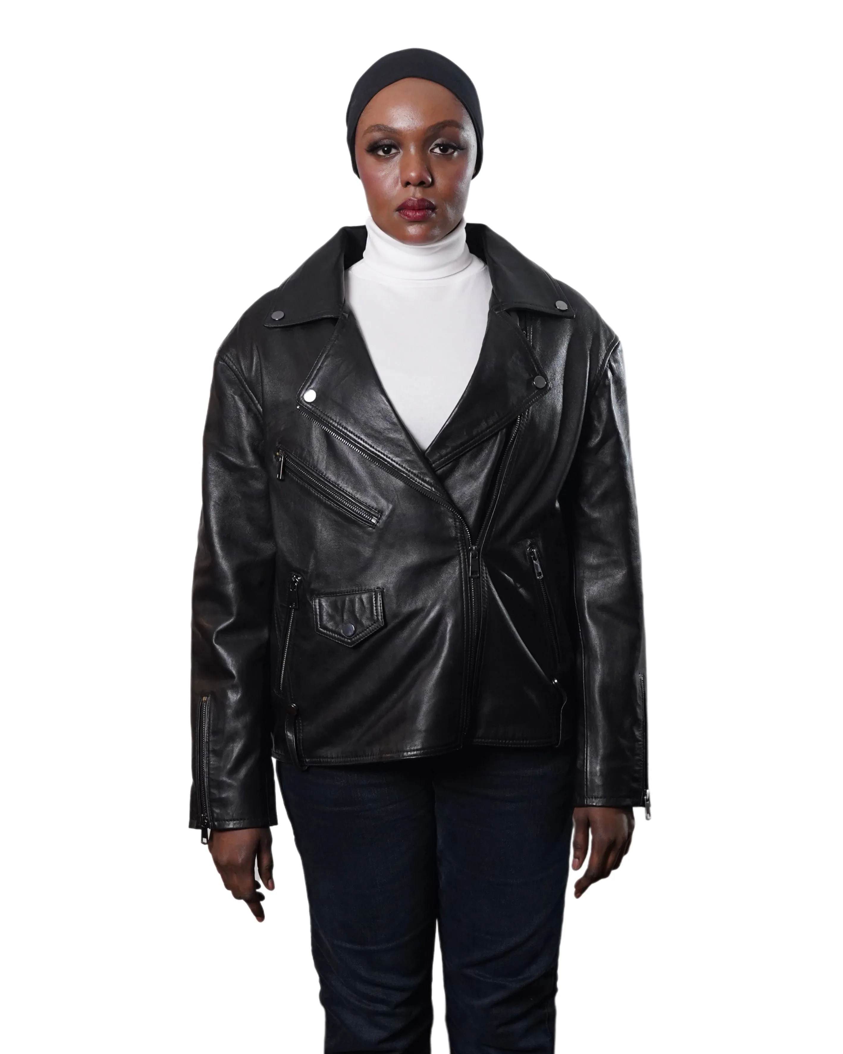 JALDA WOMEN OVERSIZED ASYMMETRIC BIKER LEATHER JACKET