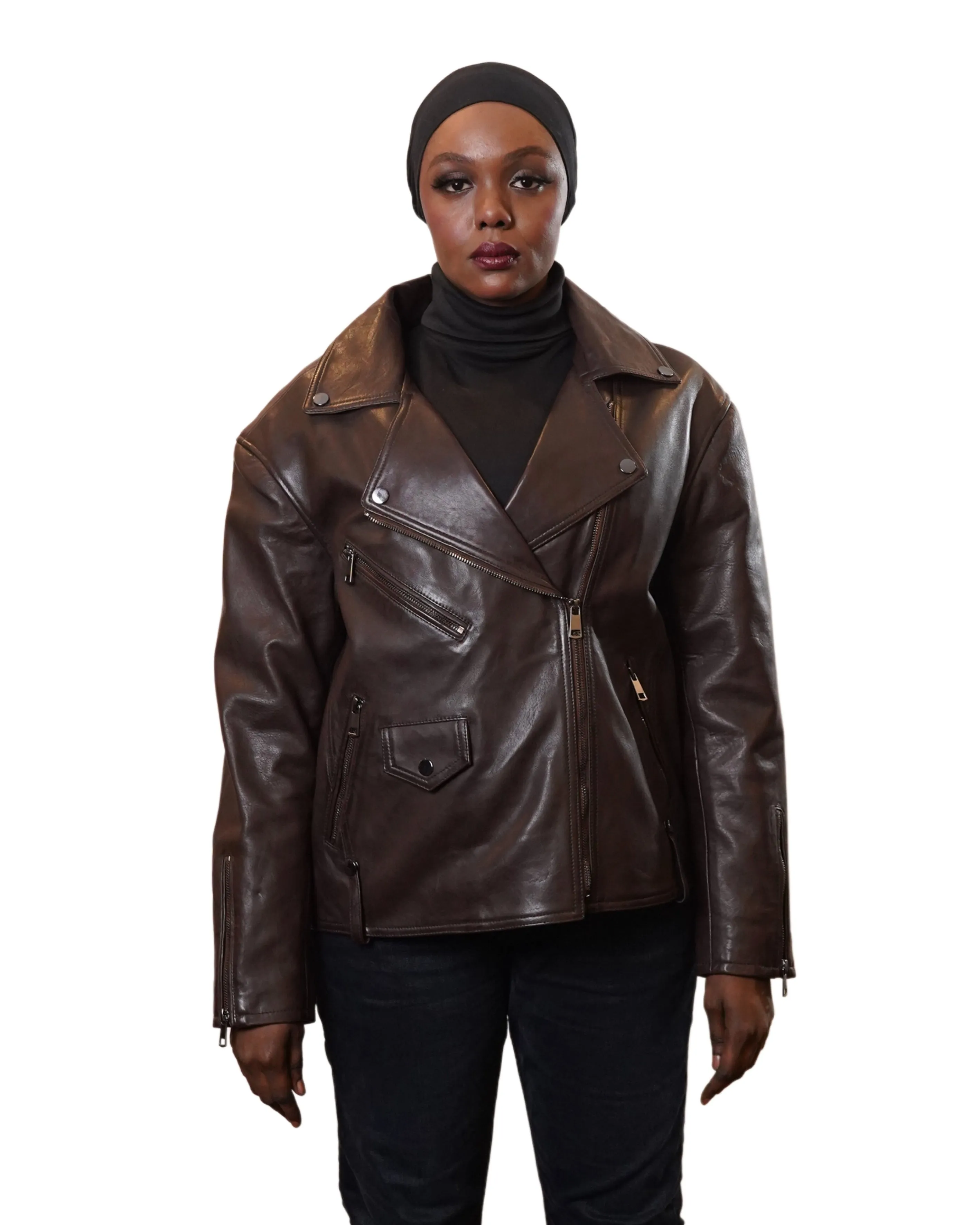 JALDA WOMEN OVERSIZED ASYMMETRIC BIKER LEATHER JACKET