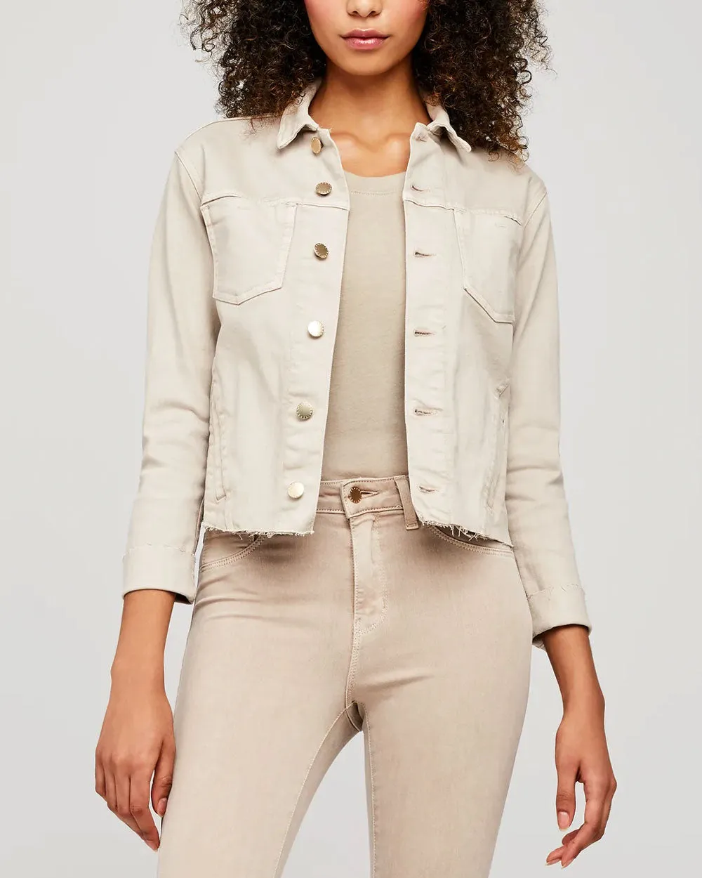 Janelle Slim Raw Denim Jacket in Oat