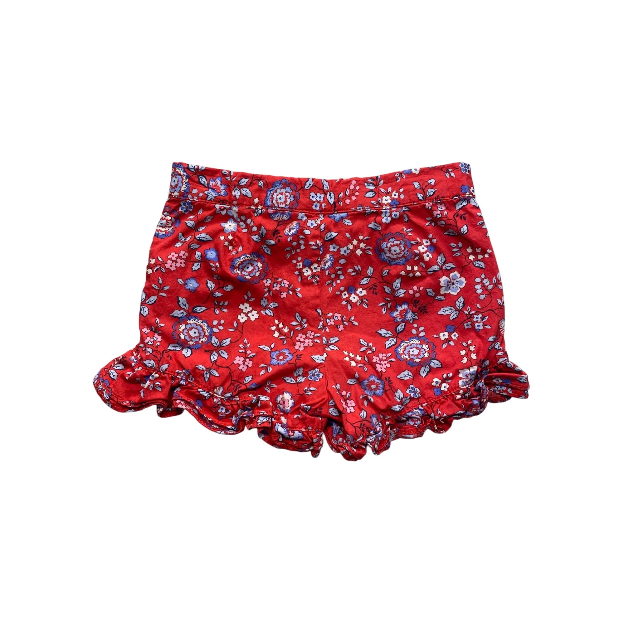 Janie & Jack Girls Red Floral Ruffle Trim Cotton Shorts #7365