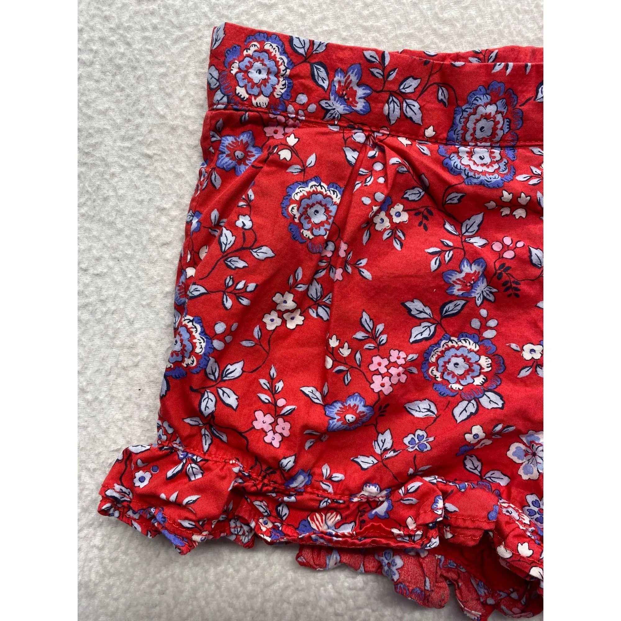 Janie & Jack Girls Red Floral Ruffle Trim Cotton Shorts #7365
