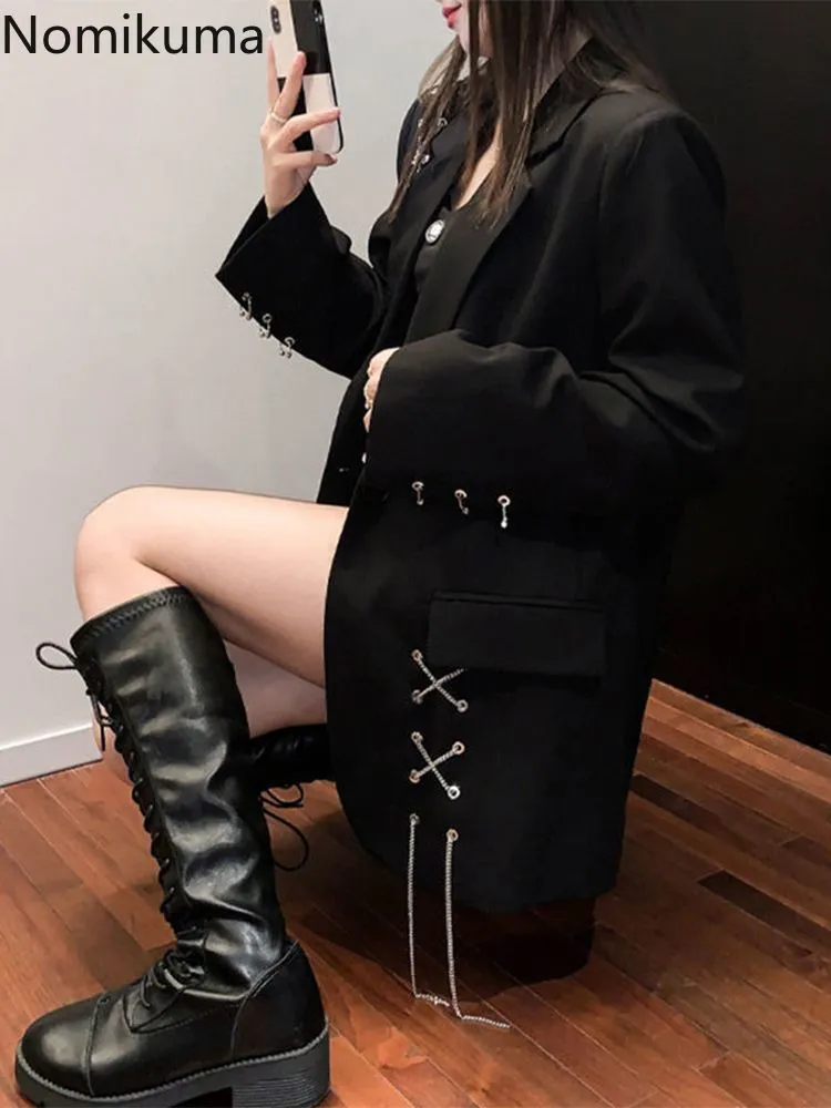 JazzHer Black Blazer Women Clothing 2025 Ropa Mujer Streetwear Temperament Y2k Jackets Casual Fashion Bandage Korean Oversized Coats