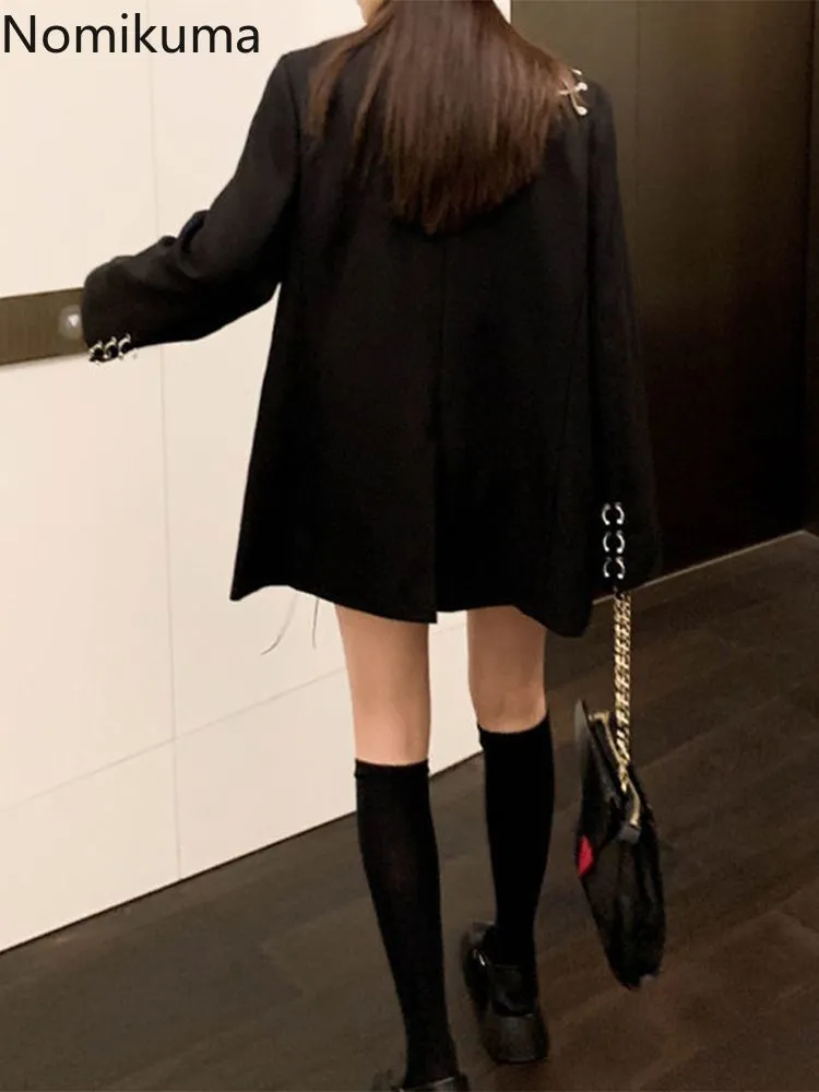 JazzHer Black Blazer Women Clothing 2025 Ropa Mujer Streetwear Temperament Y2k Jackets Casual Fashion Bandage Korean Oversized Coats