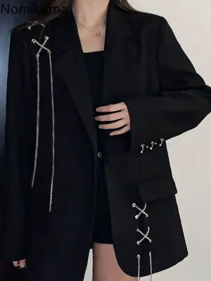JazzHer Black Blazer Women Clothing 2025 Ropa Mujer Streetwear Temperament Y2k Jackets Casual Fashion Bandage Korean Oversized Coats