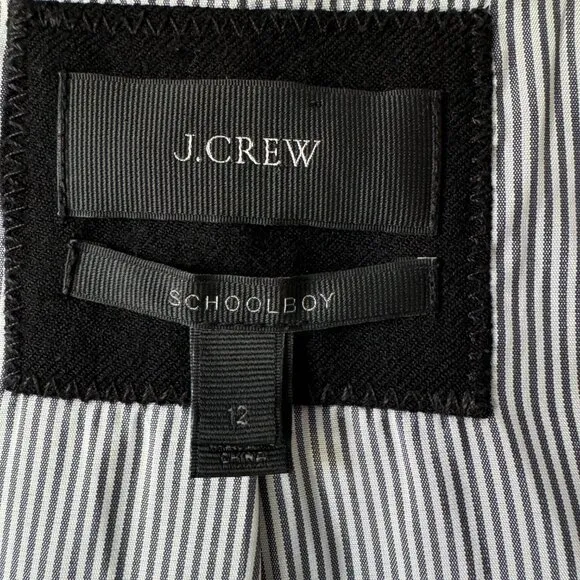 J.Crew Sz 12 Schoolboy Blazer Black Bespoke Inspired Details Classic Slim Fit