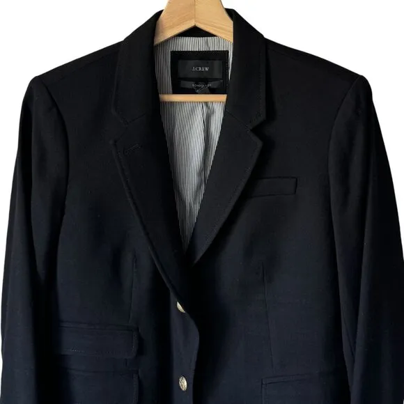J.Crew Sz 12 Schoolboy Blazer Black Bespoke Inspired Details Classic Slim Fit