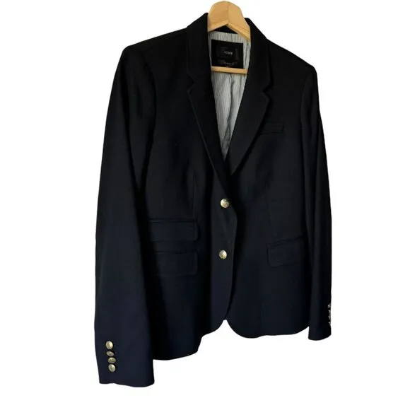 J.Crew Sz 12 Schoolboy Blazer Black Bespoke Inspired Details Classic Slim Fit
