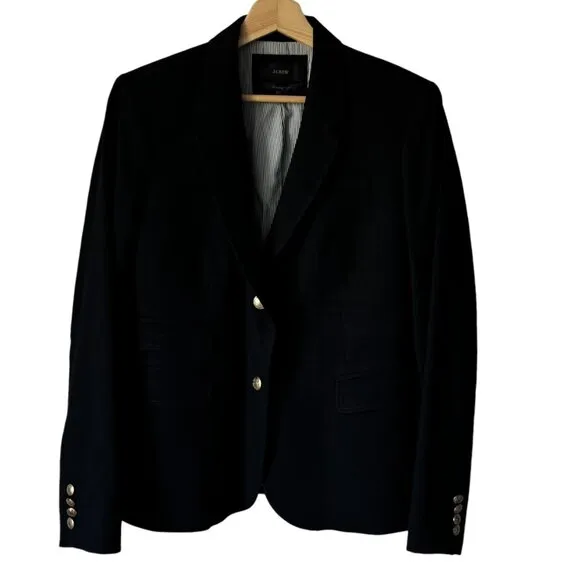 J.Crew Sz 12 Schoolboy Blazer Black Bespoke Inspired Details Classic Slim Fit