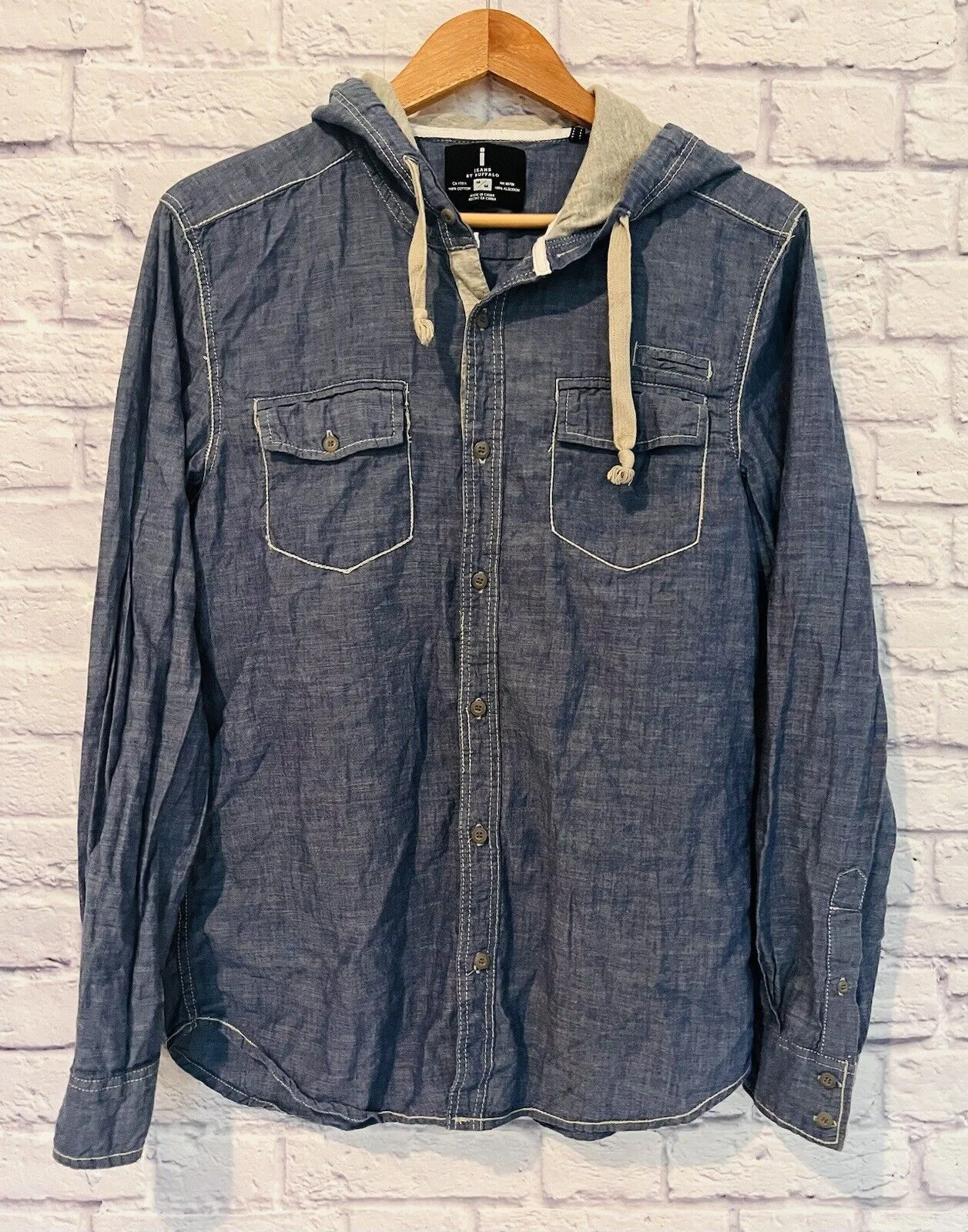 JEANS by BUFFALO Brand Mens Hooded Button-Down Shirt Blue Size Medium