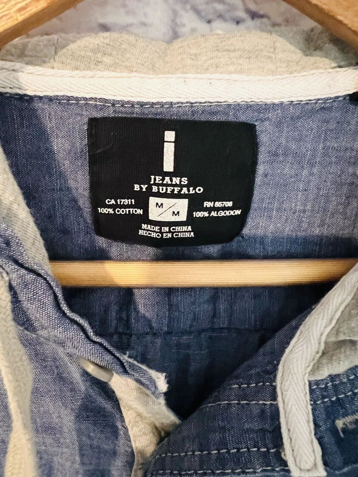 JEANS by BUFFALO Brand Mens Hooded Button-Down Shirt Blue Size Medium