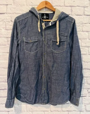 JEANS by BUFFALO Brand Mens Hooded Button-Down Shirt Blue Size Medium