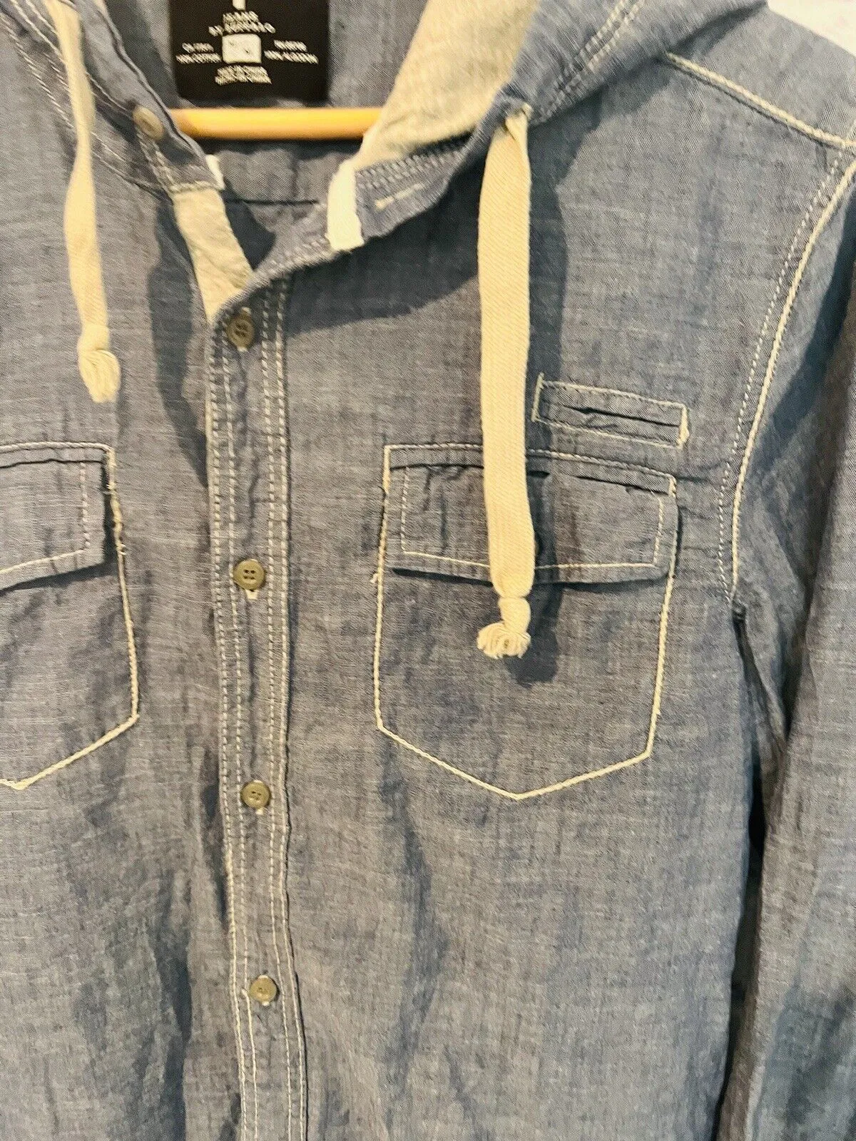 JEANS by BUFFALO Brand Mens Hooded Button-Down Shirt Blue Size Medium