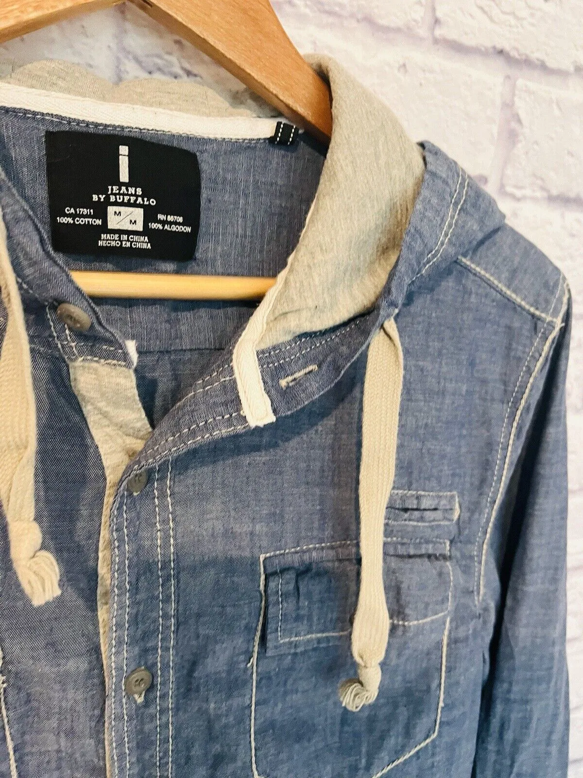 JEANS by BUFFALO Brand Mens Hooded Button-Down Shirt Blue Size Medium