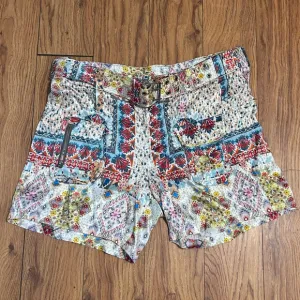 Johnny Was Silky-Feel Floral Patterned Belted Shorts Style P81019-4 | size 8