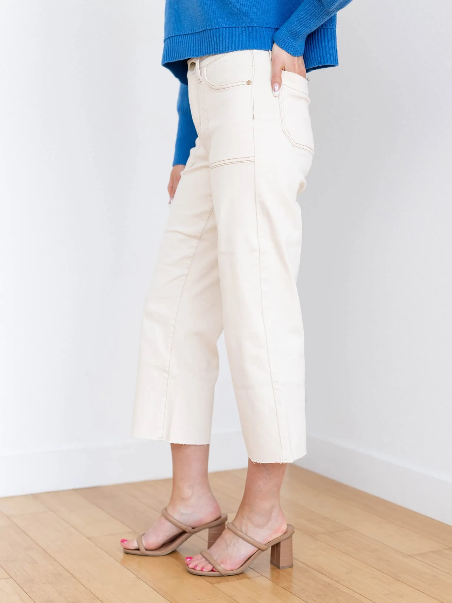 Judy Blue Ecru High Rise Crop Wide Leg