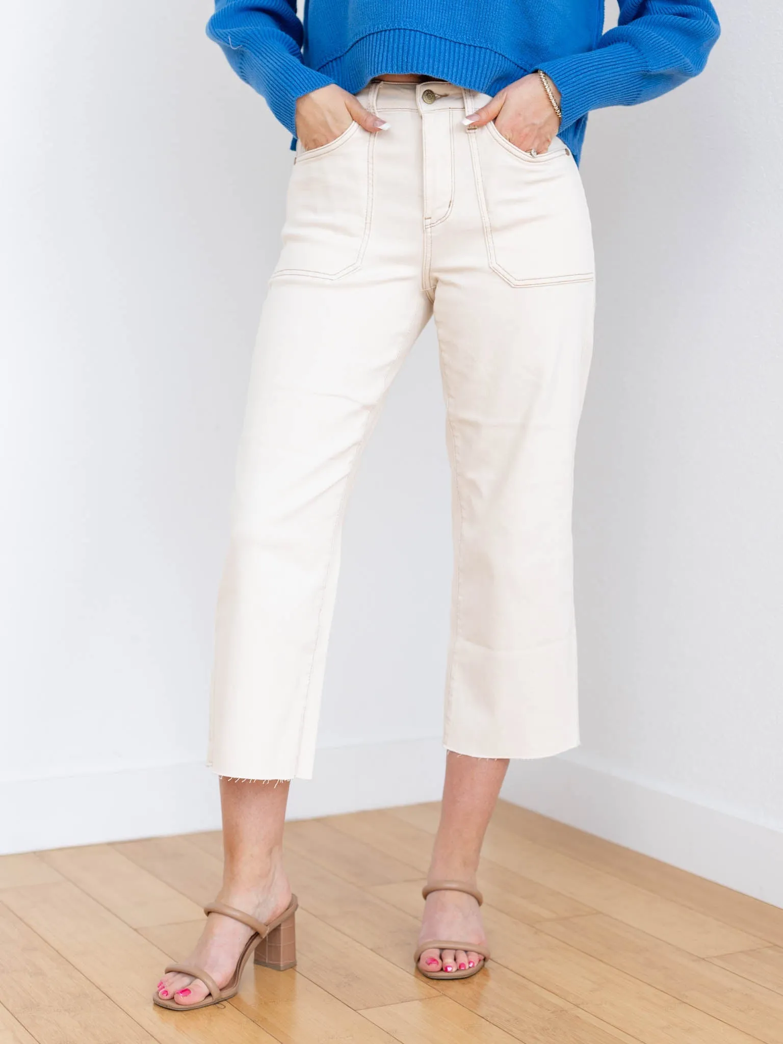 Judy Blue Ecru High Rise Crop Wide Leg