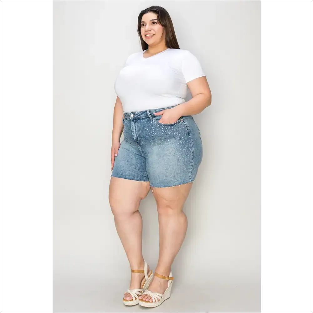 Judy Blue High Waist Rhinestone Decor Denim Shorts