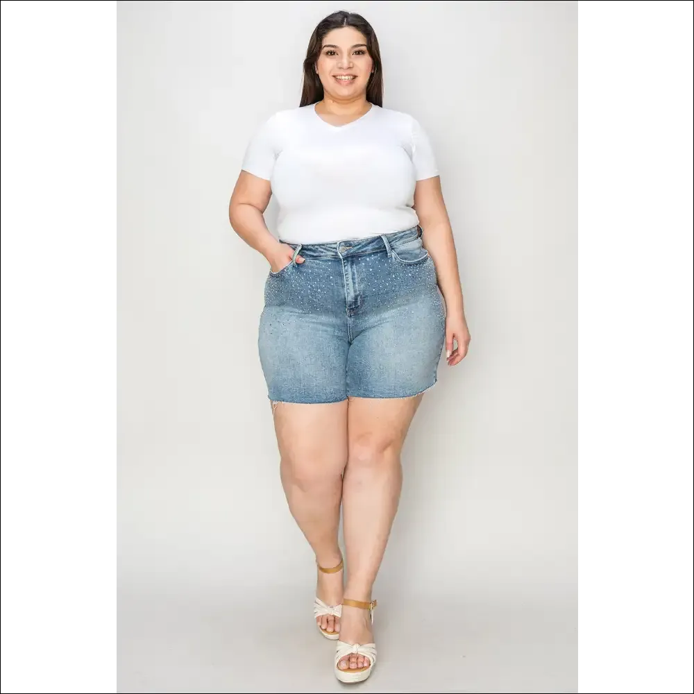 Judy Blue High Waist Rhinestone Decor Denim Shorts