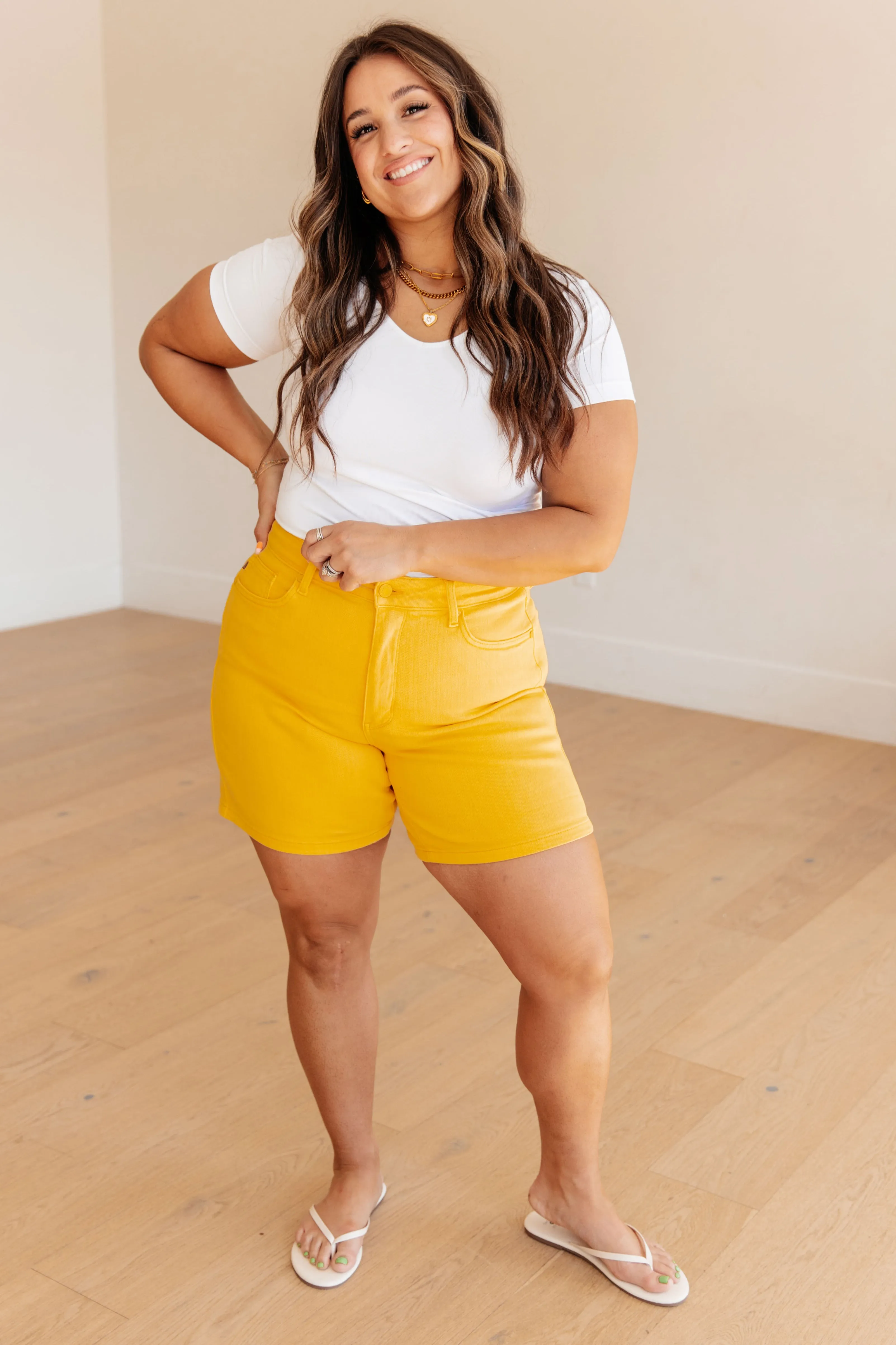 Judy Blue Tummy Control Shorts in Yellow