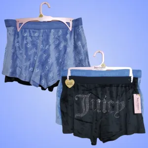 JUICY COUTURE Sleepwear Velour Lounge Shorts 2 Pairs Large Black/Blue NWT 👑
