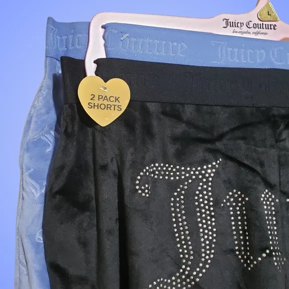 JUICY COUTURE Sleepwear Velour Lounge Shorts 2 Pairs Large Black/Blue NWT 👑