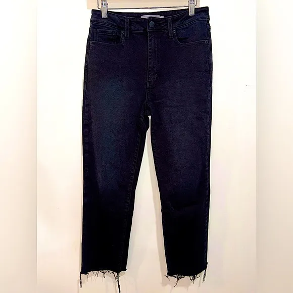 JUST USA Black Raw Hem Ankle Jeans- High Rise Straight Leg