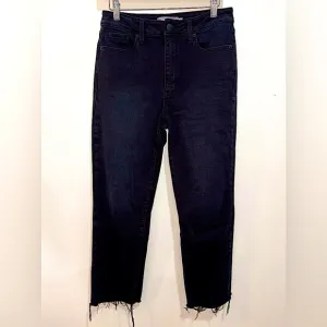 JUST USA Black Raw Hem Ankle Jeans- High Rise Straight Leg